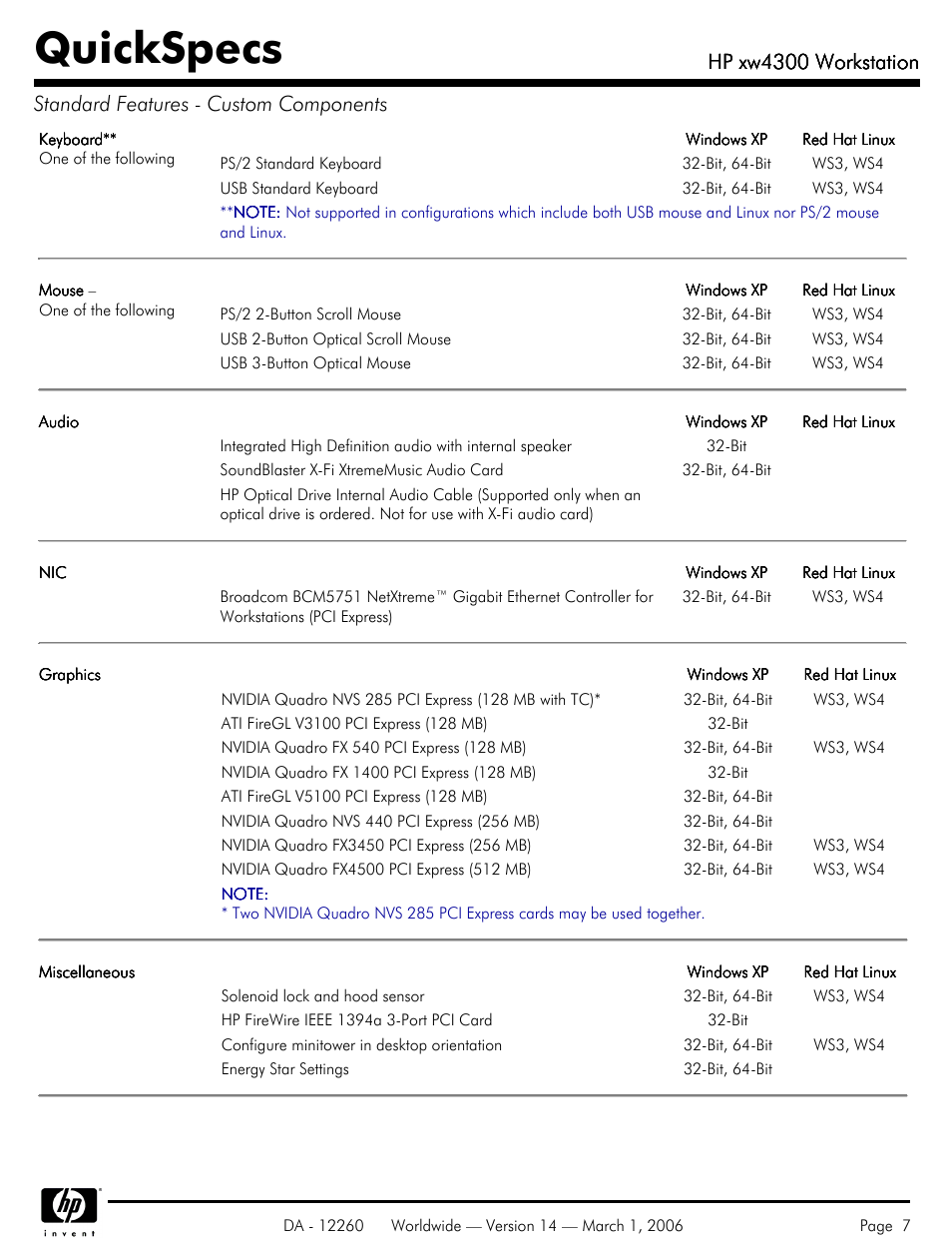 Quickspecs, Hp xw4300 workstation | HP XW4300 User Manual | Page 7 / 85