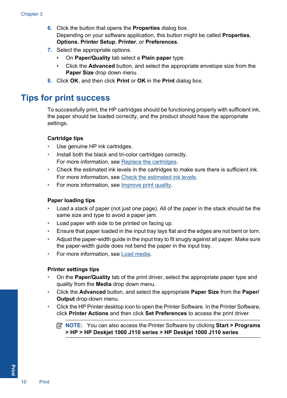 Tips for print success | HP DESKJET 1000 J110 User Manual | Page 12 / 48