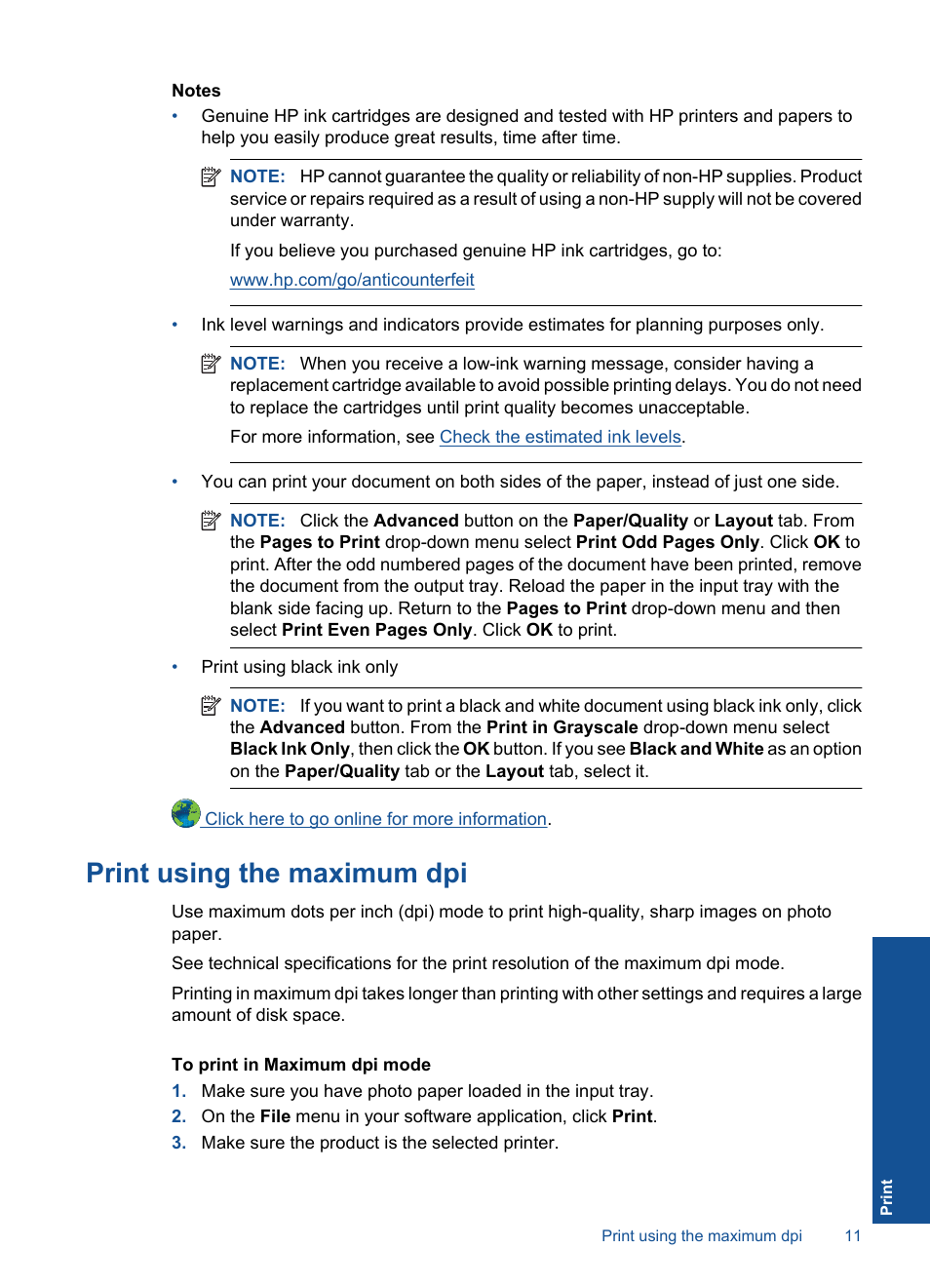 Print using the maximum dpi | HP DESKJET 1000 J110 User Manual | Page 13 / 48