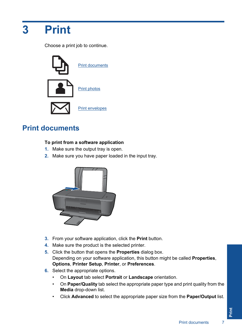 Print, Print documents, 3 print | 3print | HP DESKJET 1000 J110 User Manual | Page 9 / 48