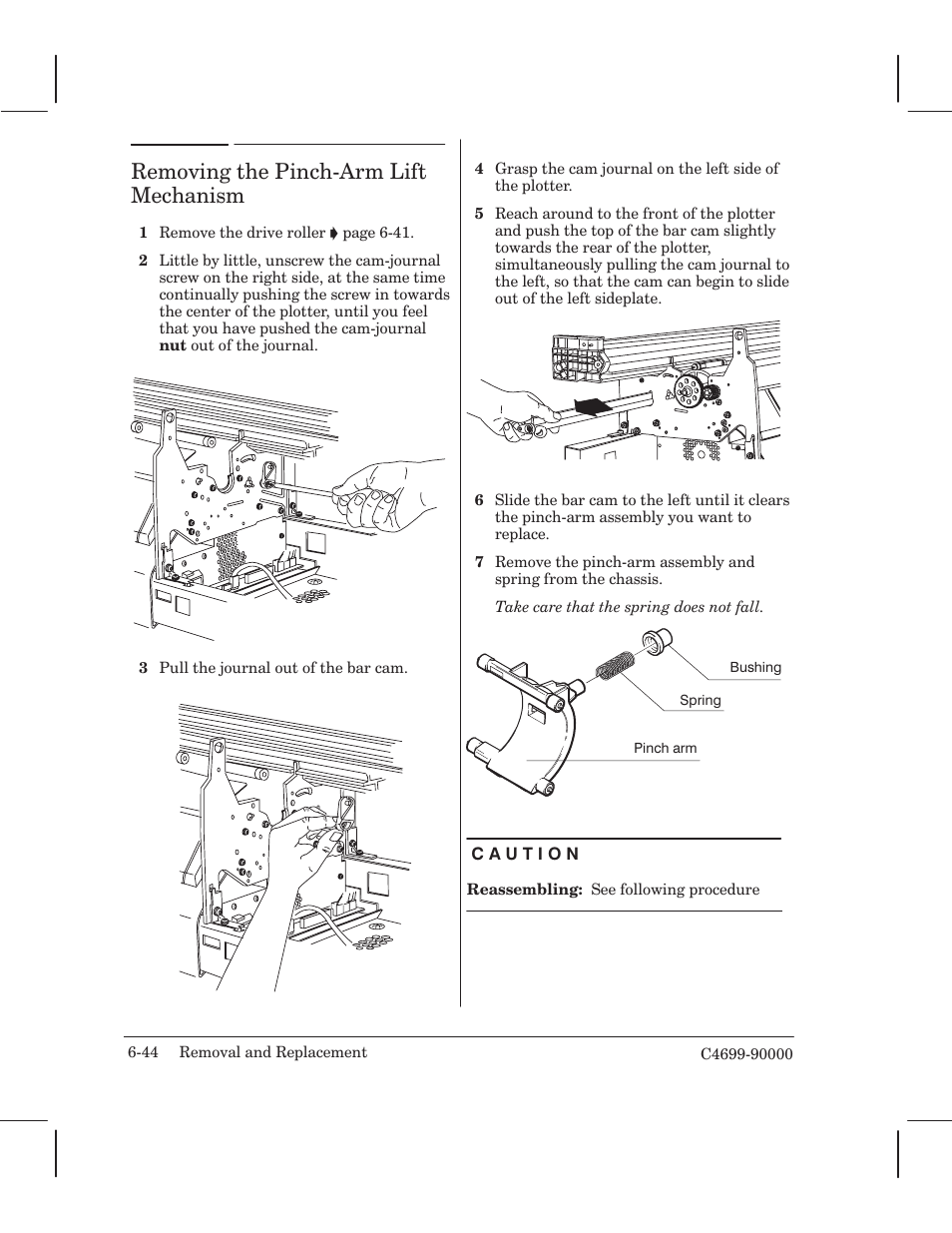 Removing the pinchćarm lift mechanism | HP 250C User Manual | Page 102 / 268
