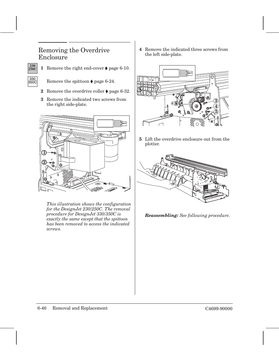 Removing the overdrive enclosure | HP 250C User Manual | Page 104 / 268
