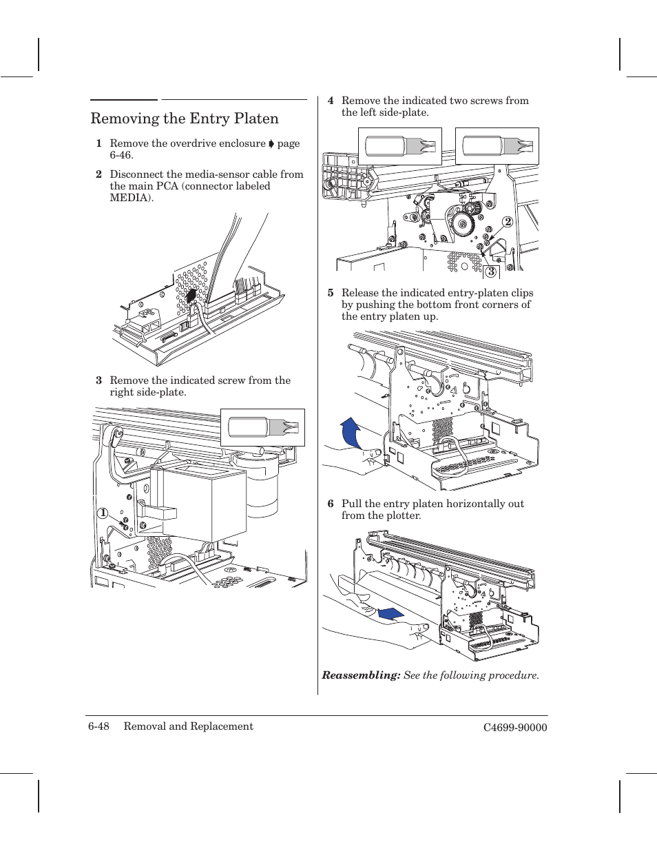 Removing the entry platen | HP 250C User Manual | Page 106 / 268