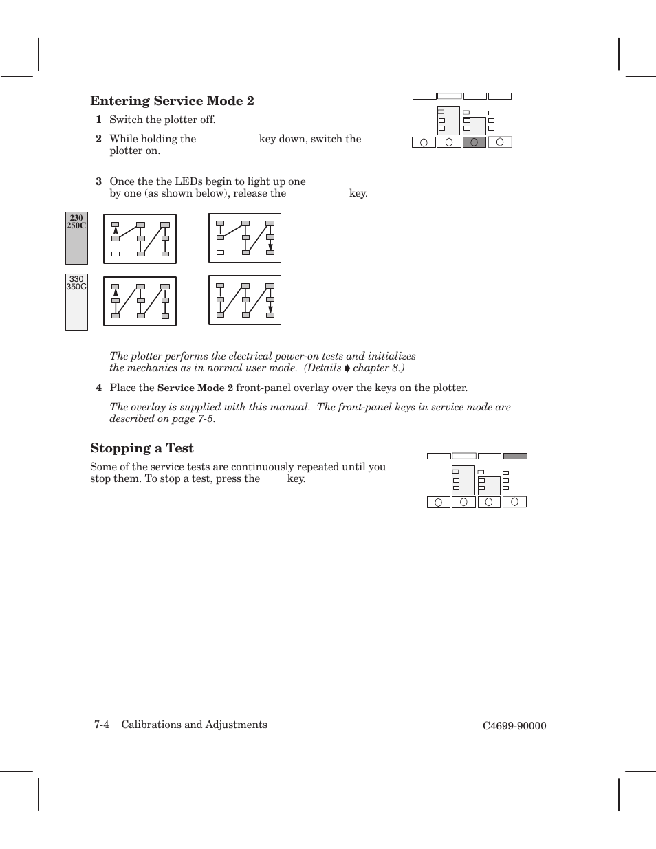 Entering service mode 2, Stopping a test | HP 250C User Manual | Page 112 / 268