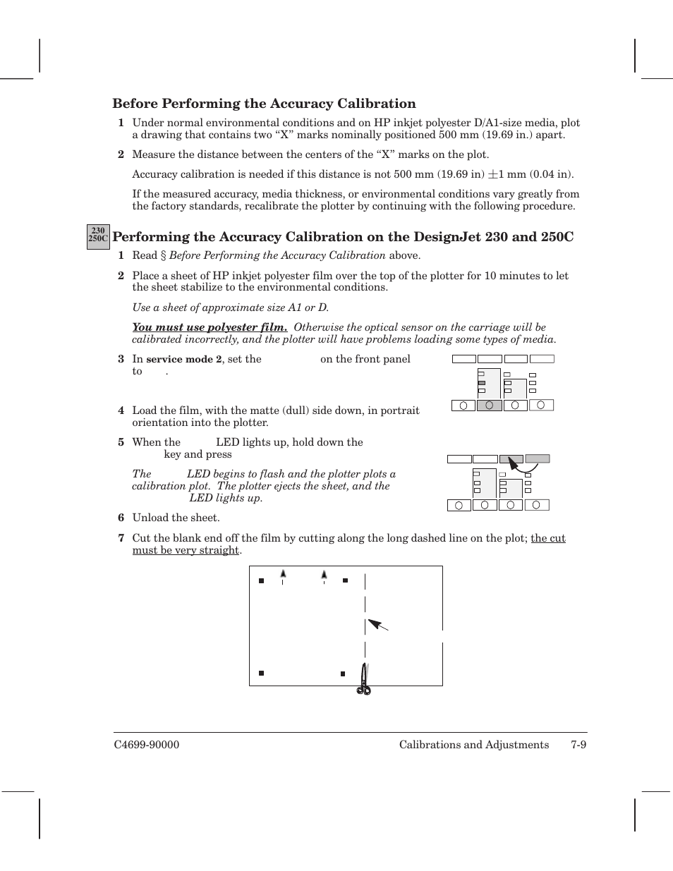 Before performing the accuracy calibration | HP 250C User Manual | Page 117 / 268