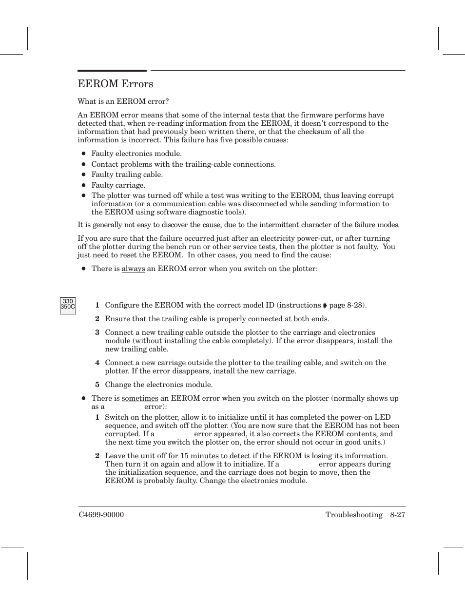 Eerom errors | HP 250C User Manual | Page 161 / 268