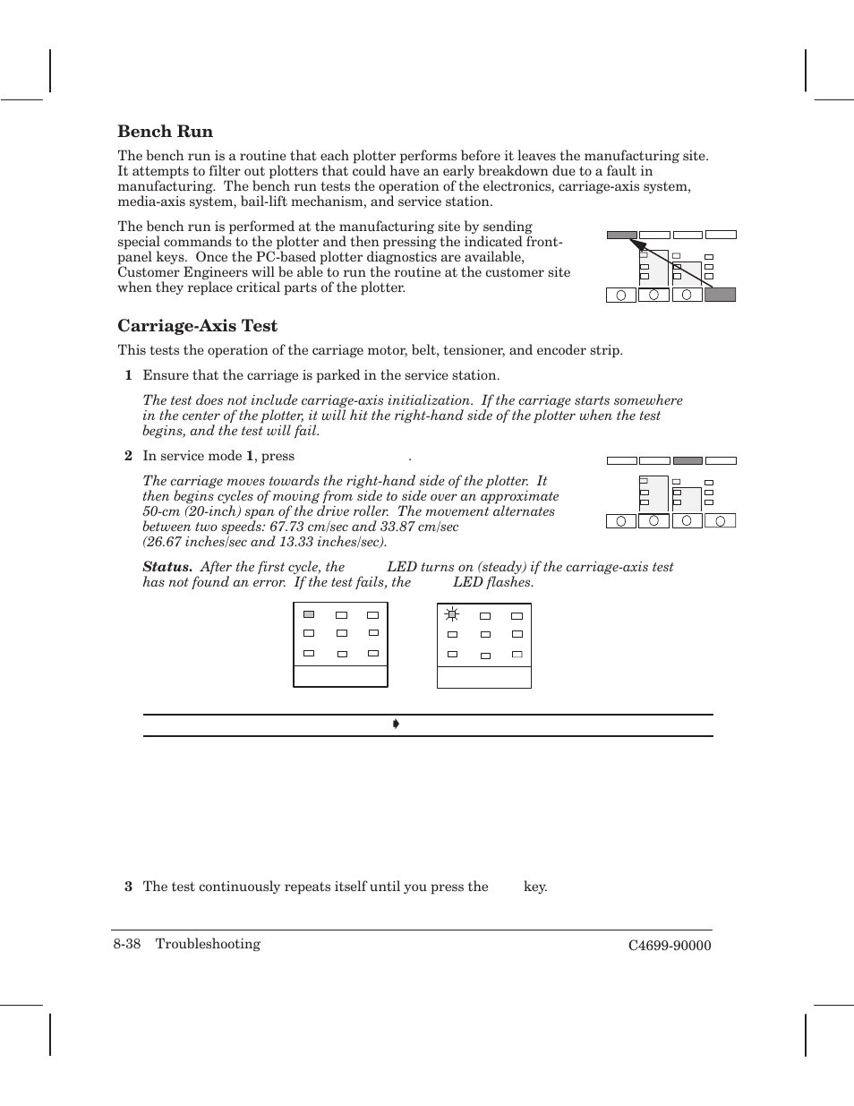 Bench run, Carriagećaxis test | HP 250C User Manual | Page 172 / 268