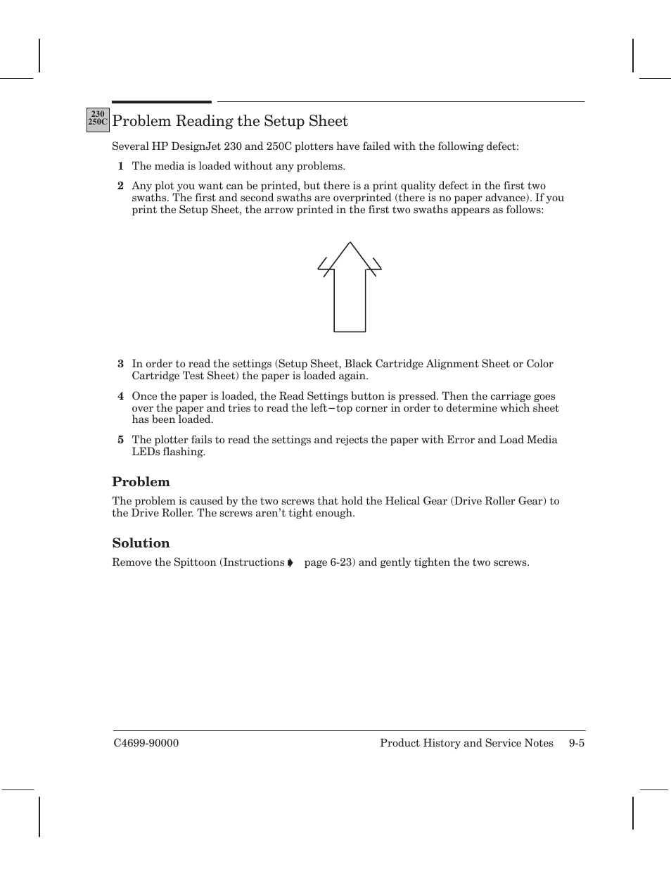 Problem reading the setup sheet | HP 250C User Manual | Page 201 / 268