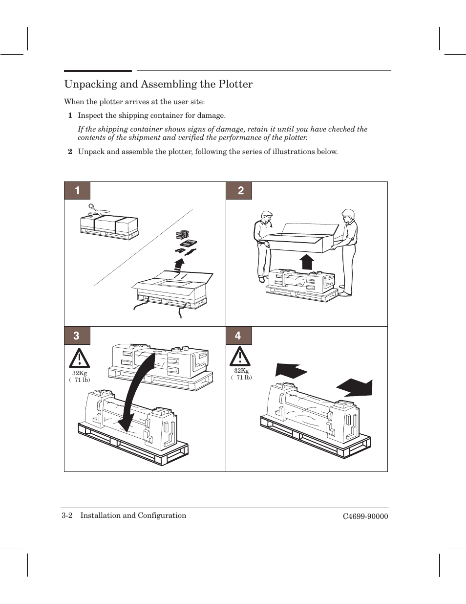 Unpacking and assembling the plotter | HP 250C User Manual | Page 24 / 268