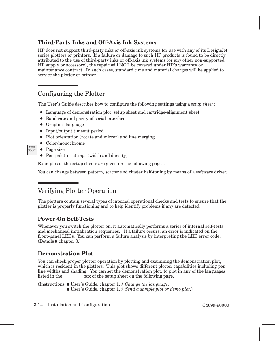 Configuring the plotter, Verifying plotter operation | HP 250C User Manual | Page 36 / 268