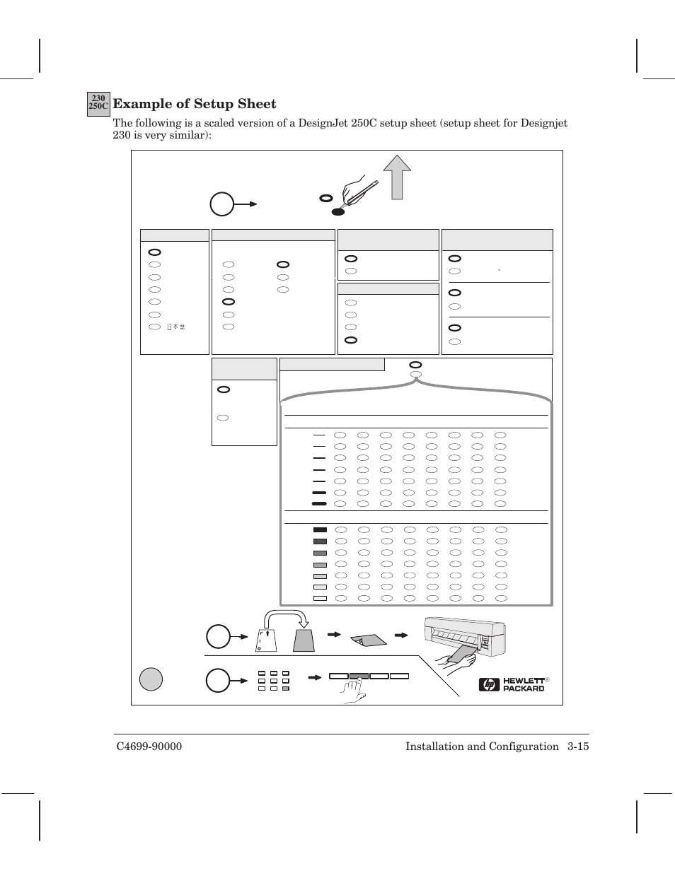 Example of setup sheet, Hp designjet 250c setup sheet | HP 250C User Manual | Page 37 / 268