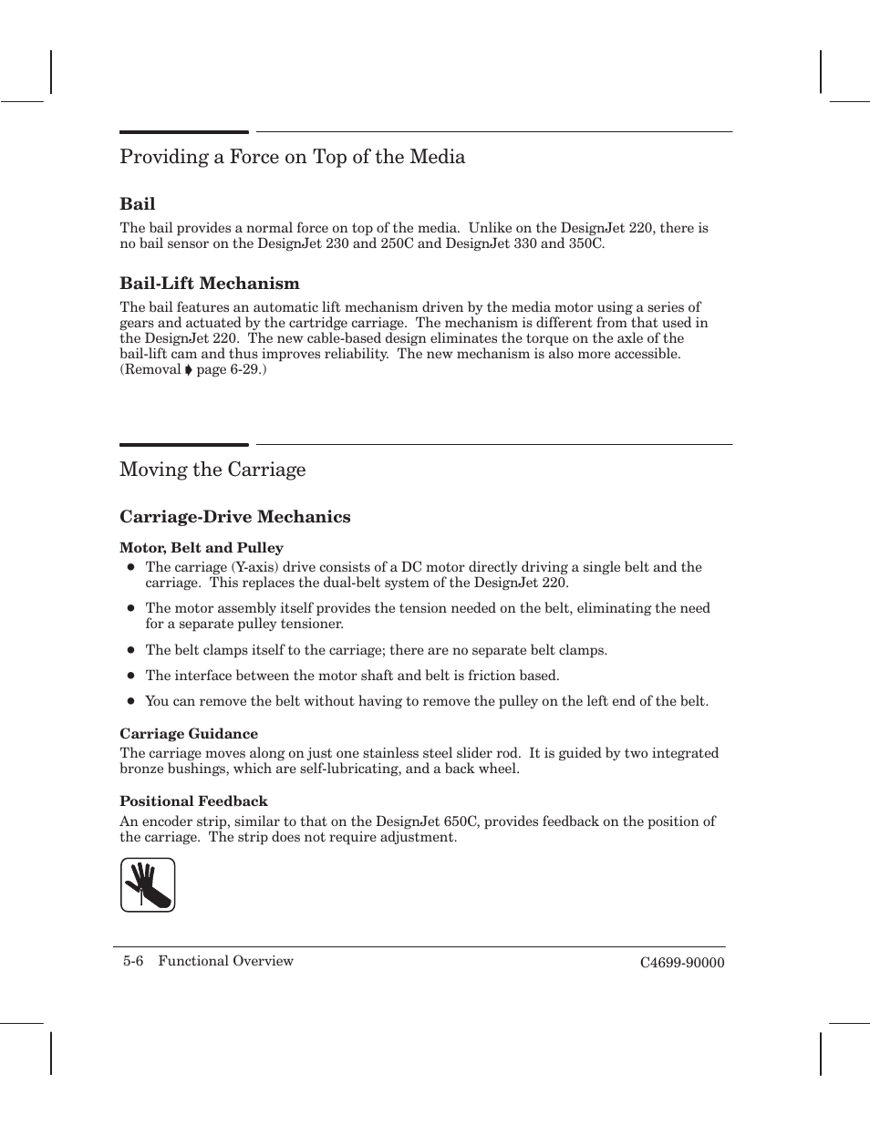 Providing a force on top ofthe media, Moving the carriage | HP 250C User Manual | Page 48 / 268