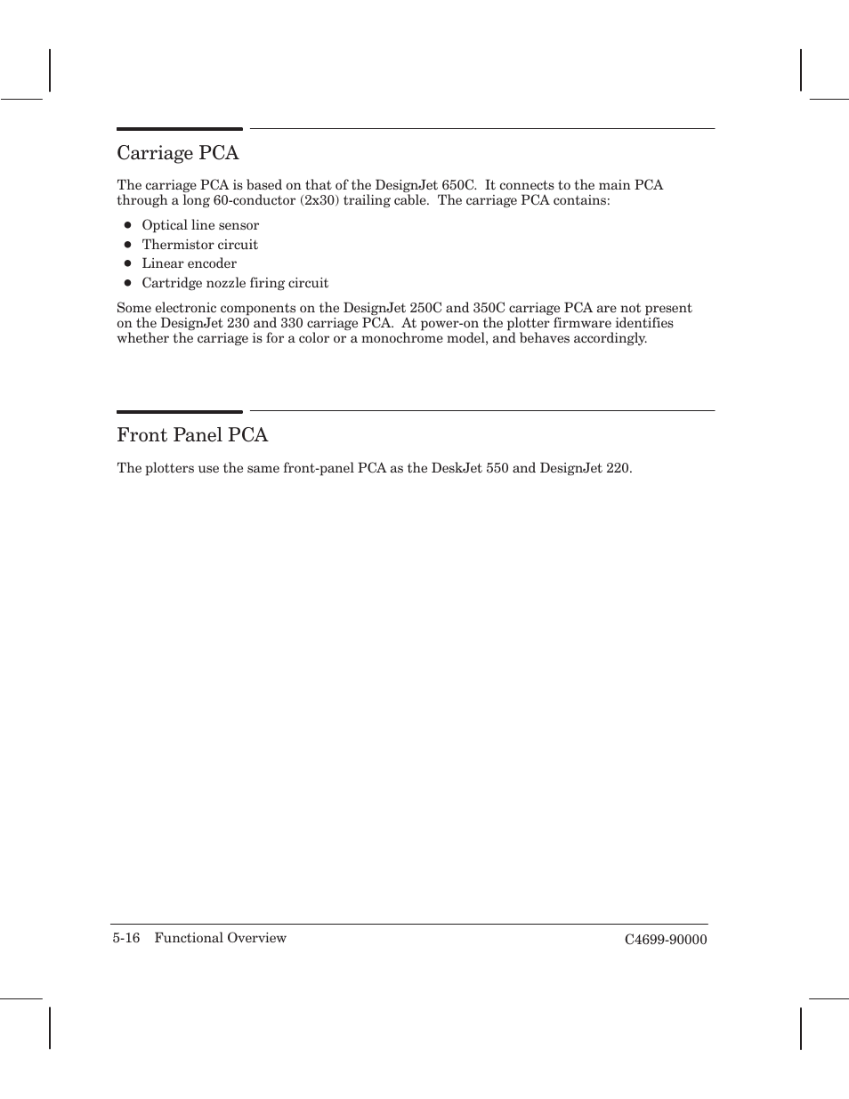 Carriage pca, Front panel pca | HP 250C User Manual | Page 58 / 268