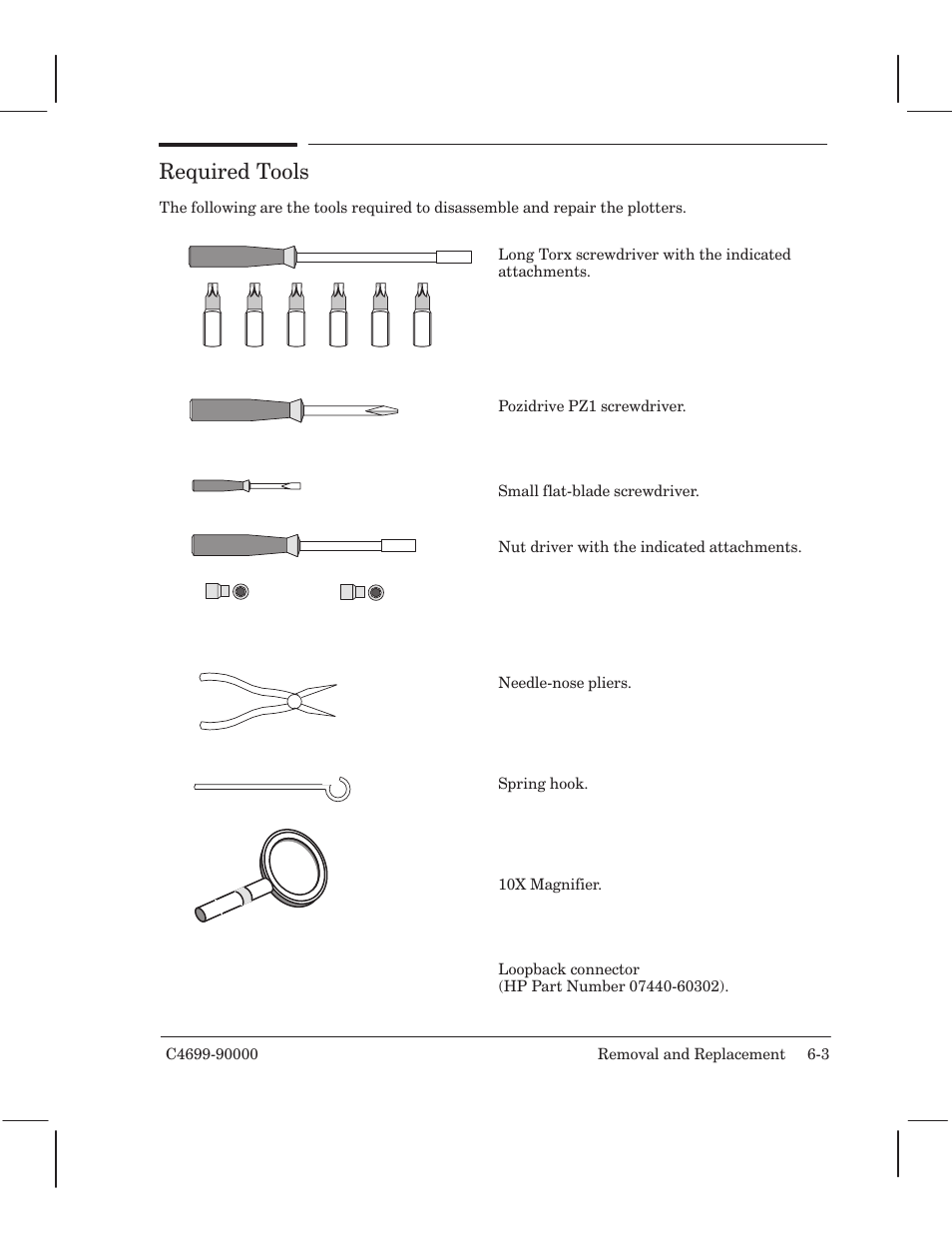 Required tools | HP 250C User Manual | Page 61 / 268