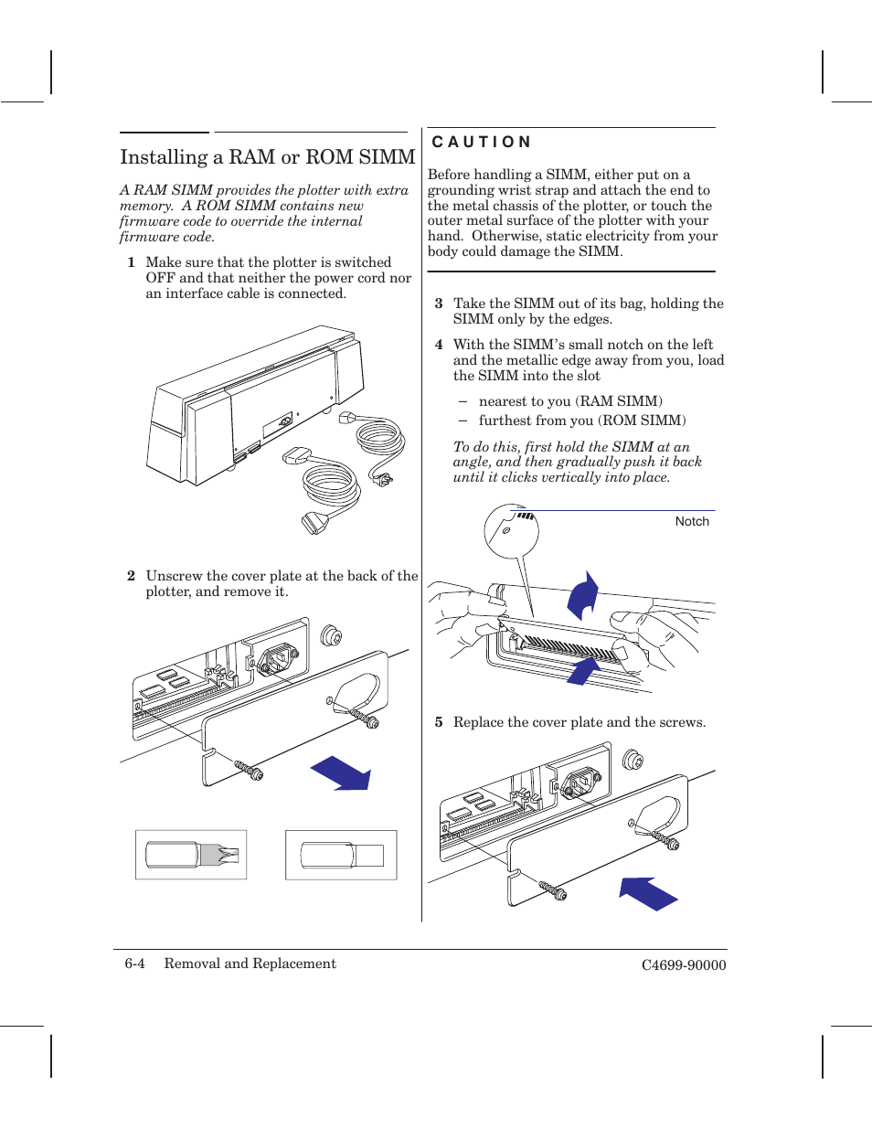 Installing a ram or rom simm | HP 250C User Manual | Page 62 / 268