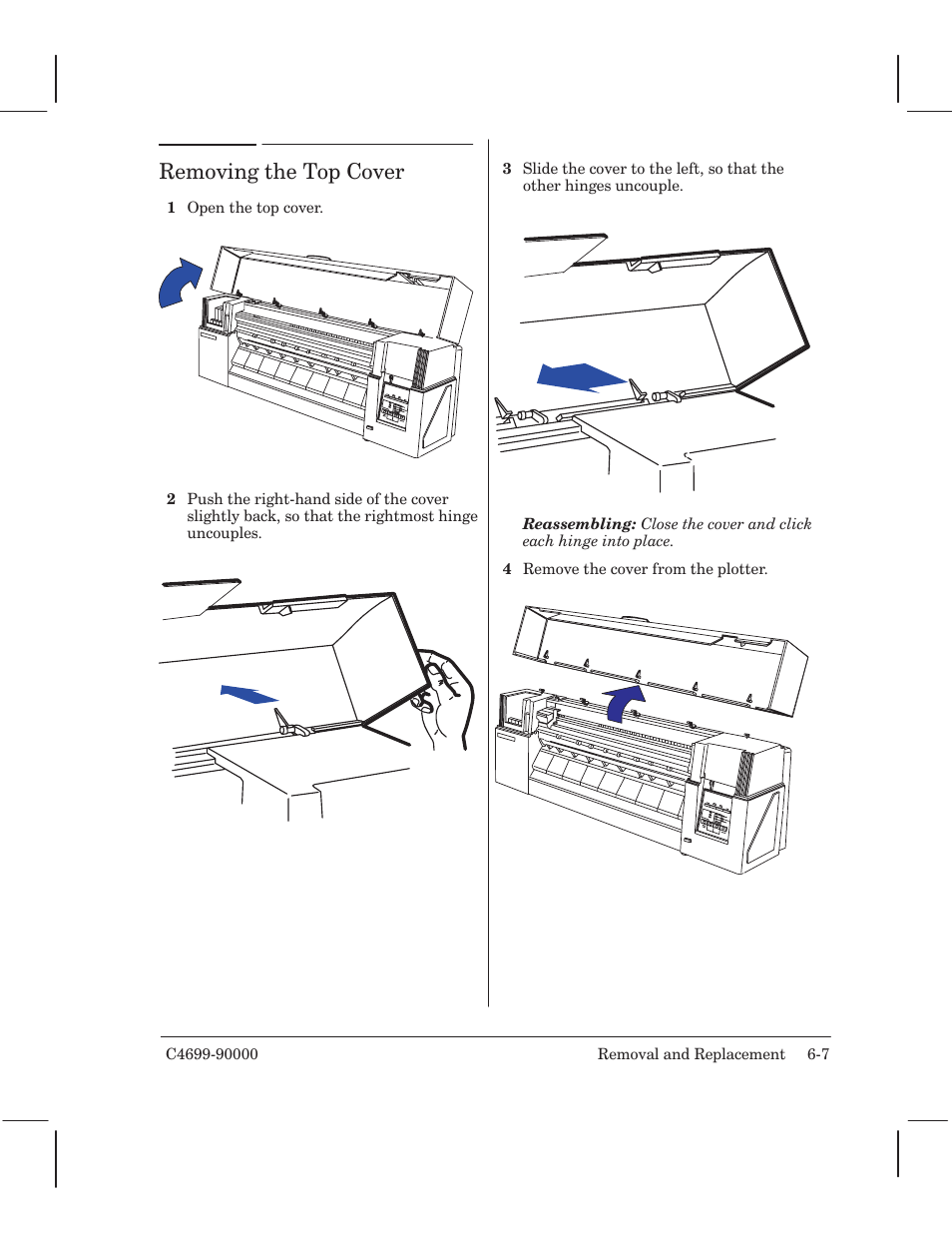 Removing the top cover | HP 250C User Manual | Page 65 / 268