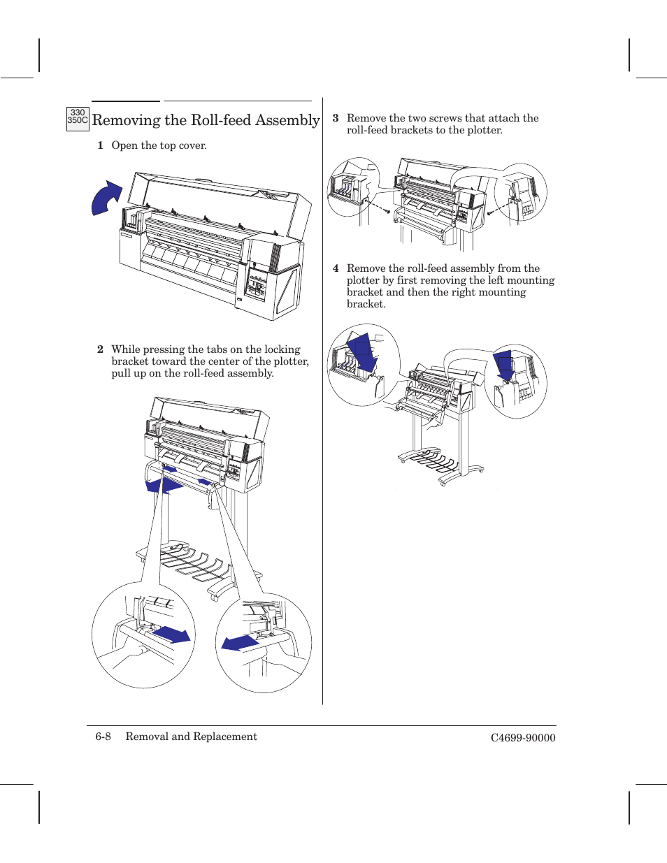 Removing the rollćfeed assembly | HP 250C User Manual | Page 66 / 268
