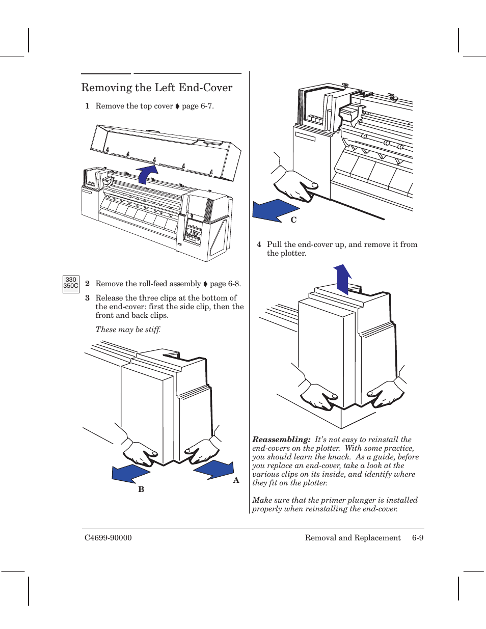 Removing the left endćcover | HP 250C User Manual | Page 67 / 268