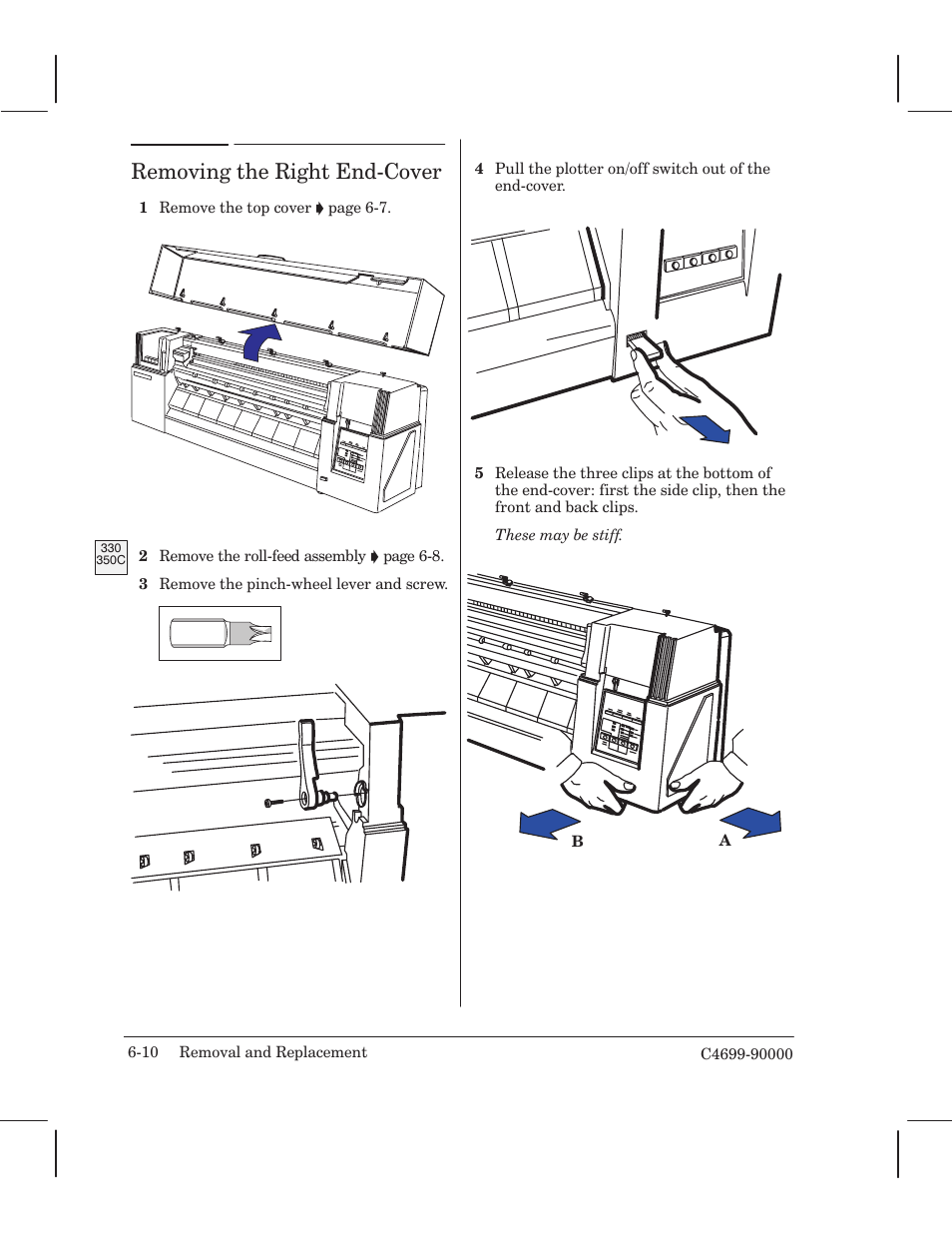 Removing the right endćcover | HP 250C User Manual | Page 68 / 268