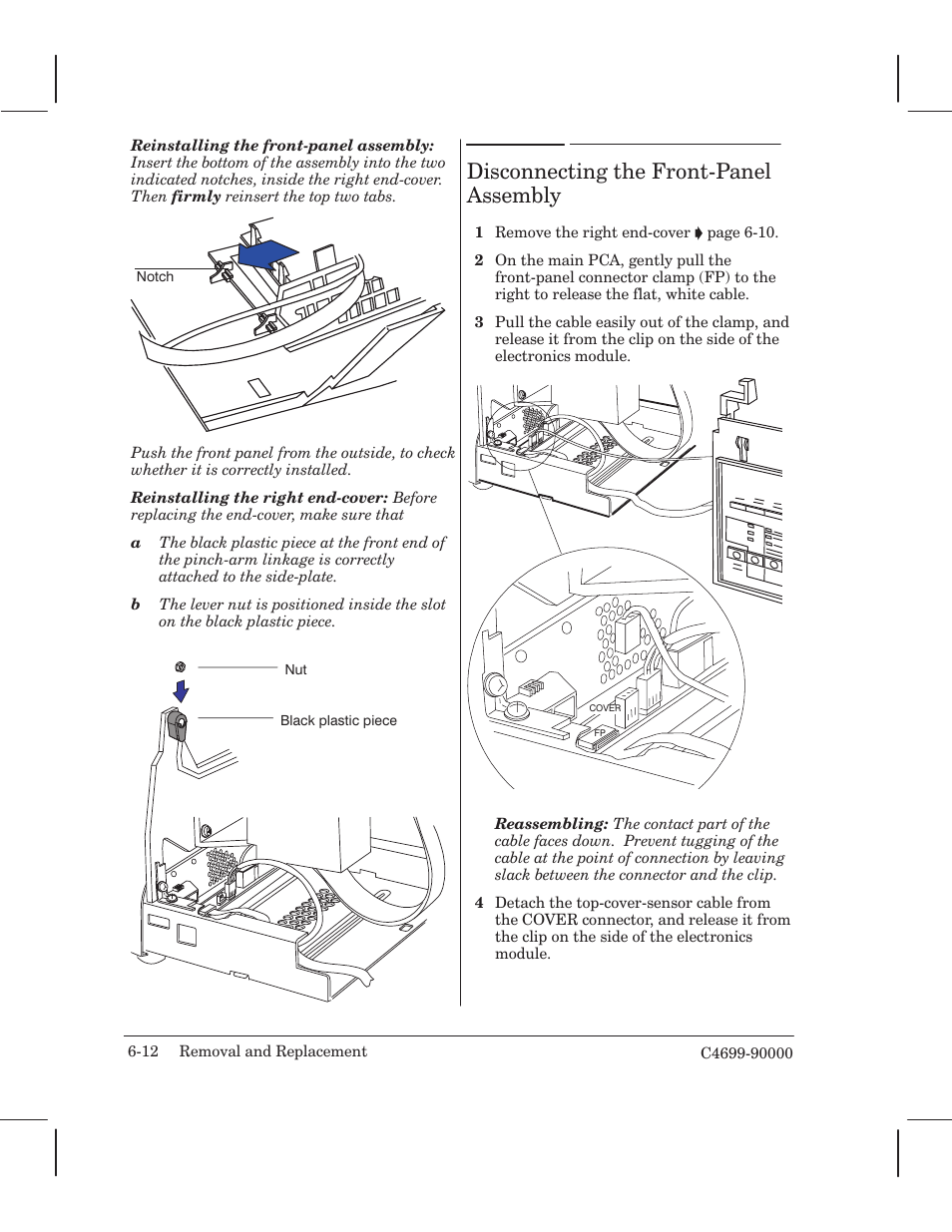 Disconnecting the frontćpanel assembly | HP 250C User Manual | Page 70 / 268