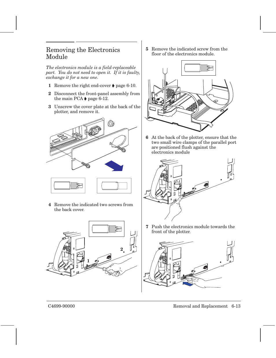 Removing the electronics module | HP 250C User Manual | Page 71 / 268