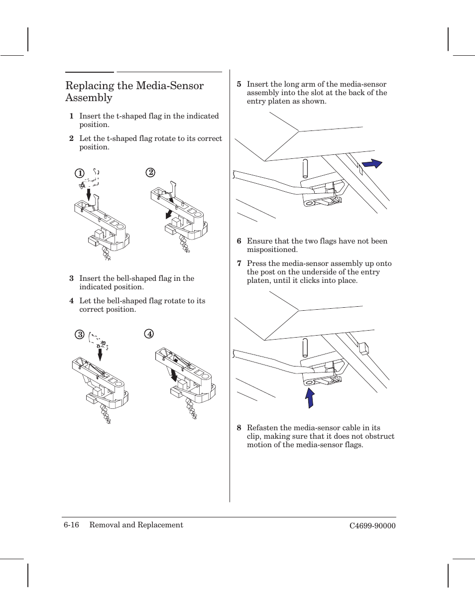 Replacing the mediaćsensor assembly | HP 250C User Manual | Page 74 / 268