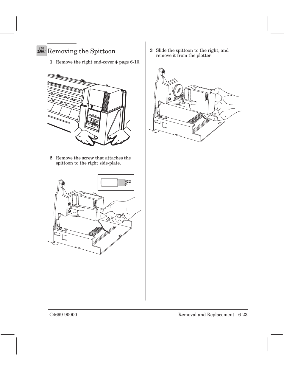 Removing the spittoon | HP 250C User Manual | Page 81 / 268