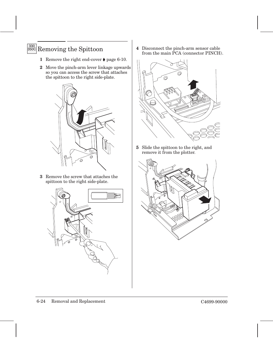 Removing the spittoon | HP 250C User Manual | Page 82 / 268