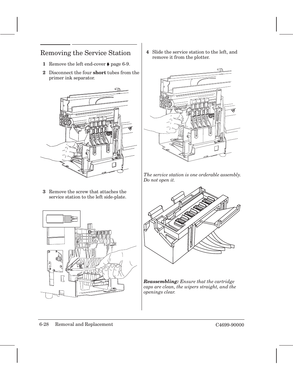 Removing the service station | HP 250C User Manual | Page 86 / 268