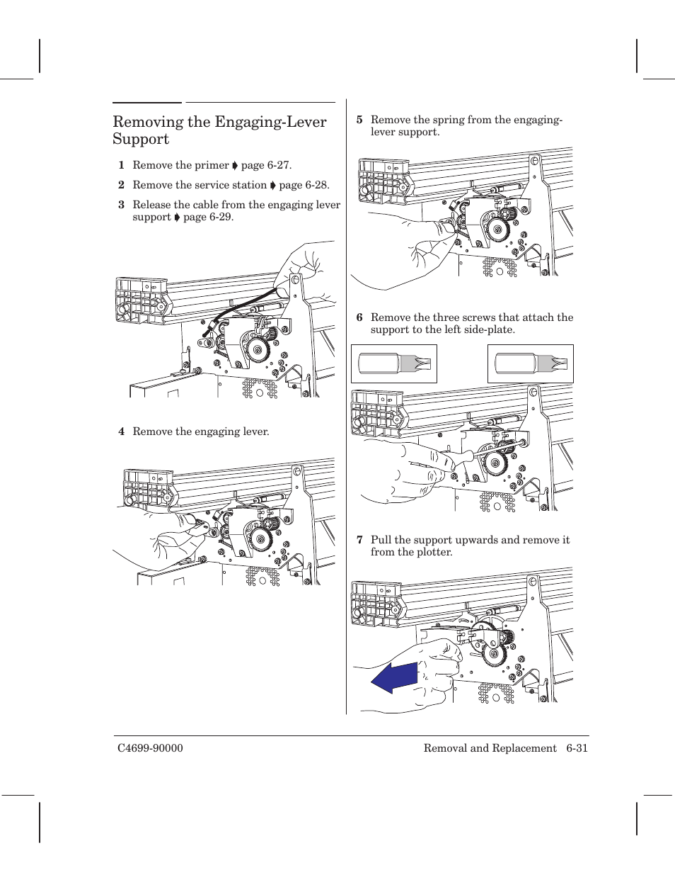 Removing the engagingćlever support | HP 250C User Manual | Page 89 / 268