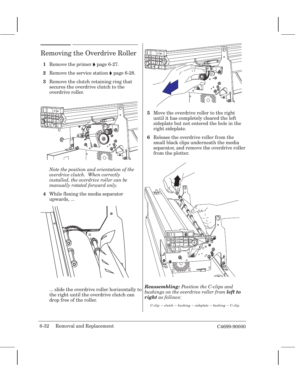 Removing the overdrive roller | HP 250C User Manual | Page 90 / 268