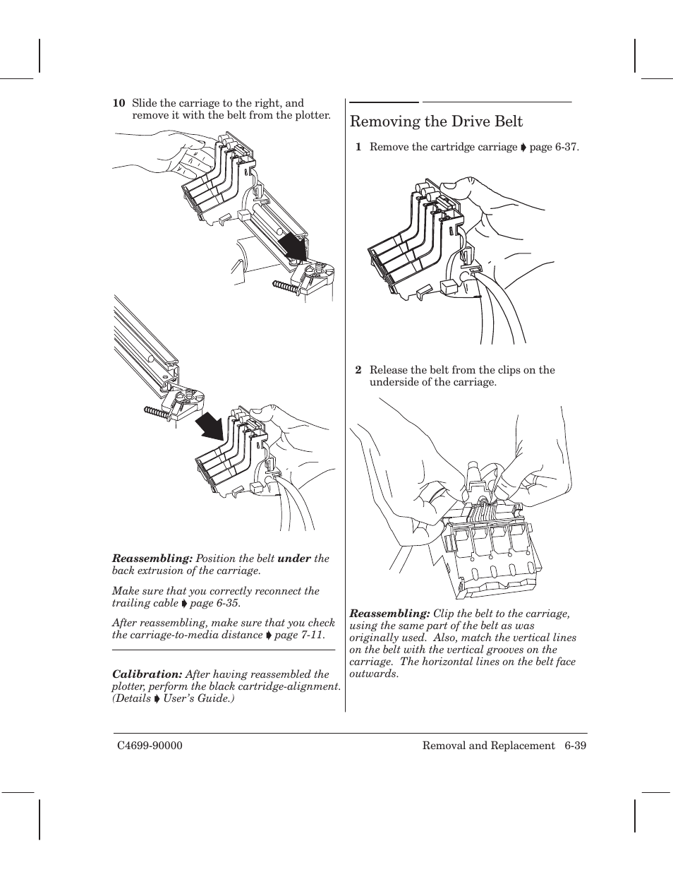 Removing the drive belt | HP 250C User Manual | Page 97 / 268