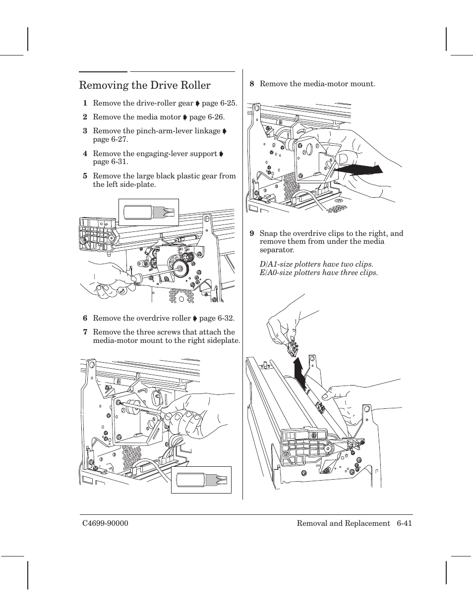 Removing the drive roller | HP 250C User Manual | Page 99 / 268