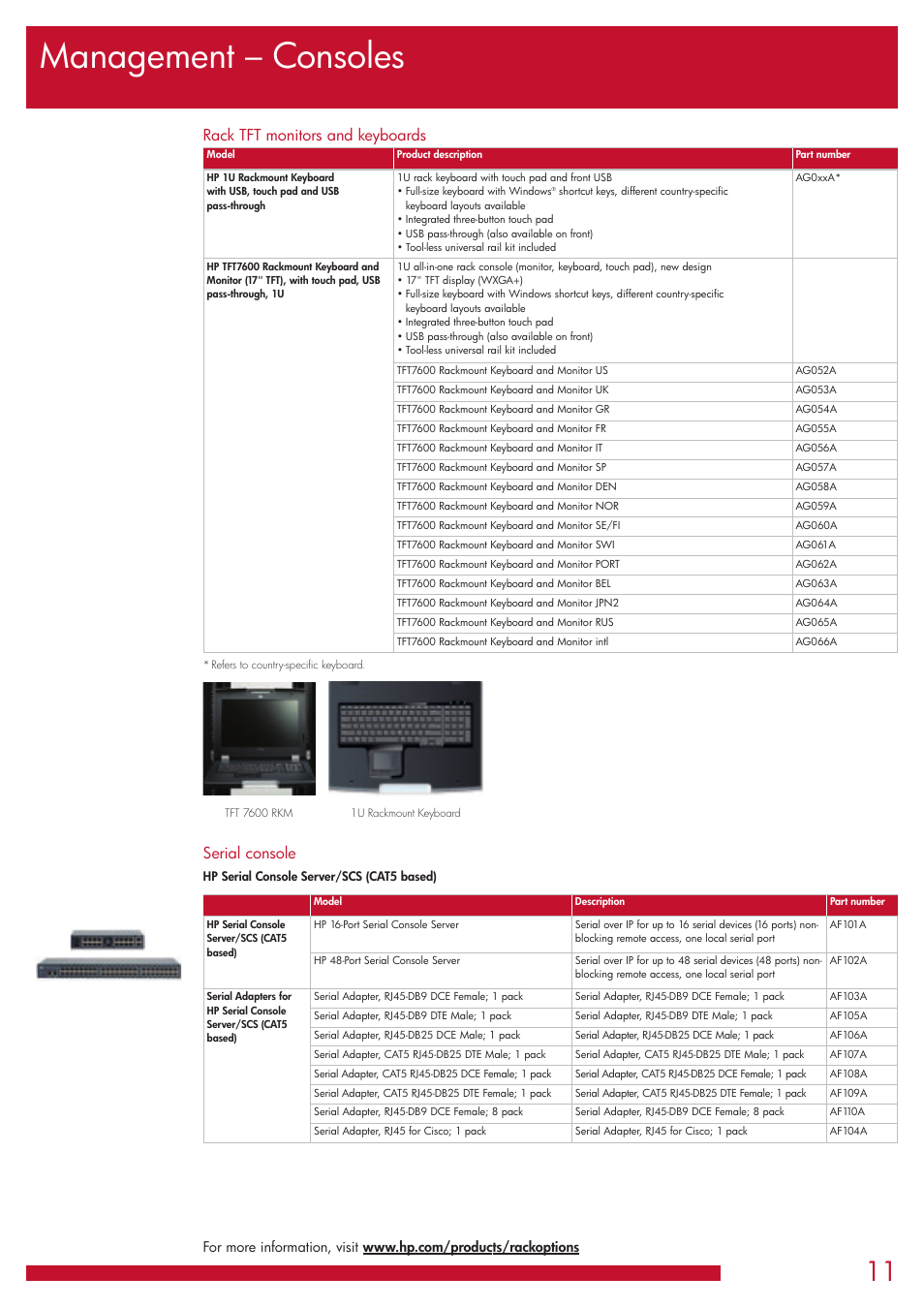 Management – consoles, Rack tft monitors and keyboards serial console | HP G1006 User Manual | Page 11 / 20