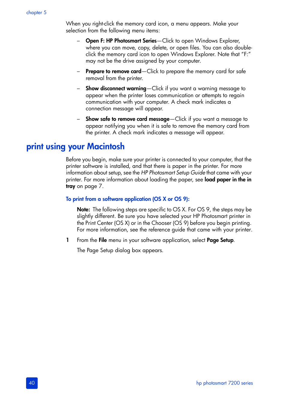 Print using your macintosh | HP Photosmart 7200 Series User Manual | Page 44 / 64