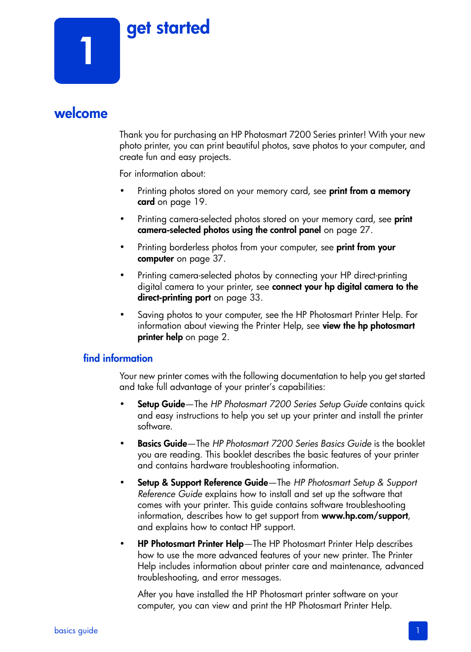 Get started, Welcome | HP Photosmart 7200 Series User Manual | Page 5 / 64