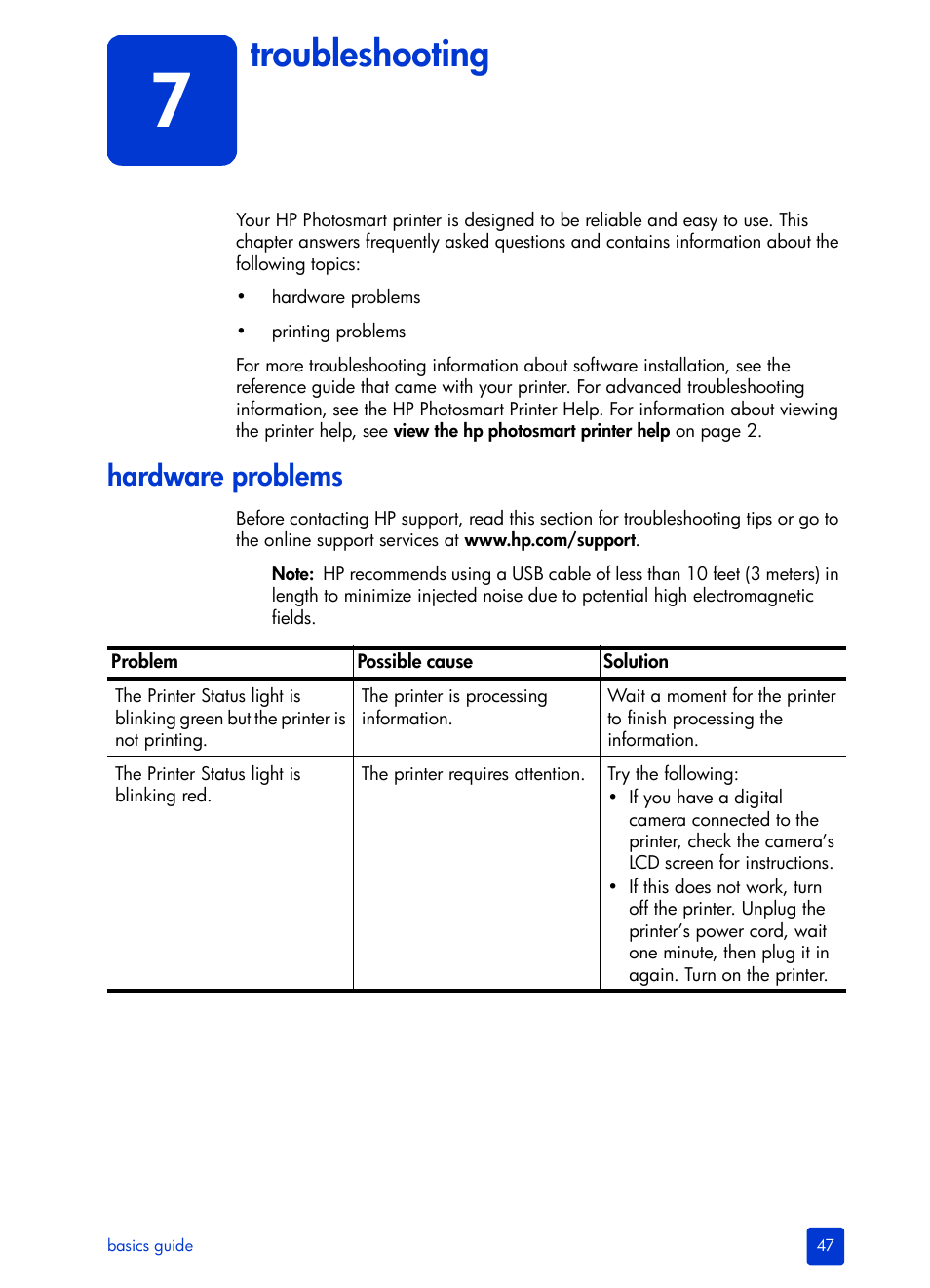 Troubleshooting, Hardware problems | HP Photosmart 7200 Series User Manual | Page 51 / 64