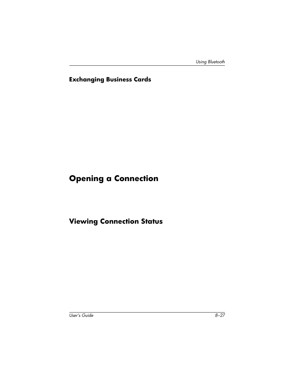 Opening a connection, Viewing connection status, Opening a connection –27 | Viewing connection status –27 | HP H1930 User Manual | Page 101 / 127
