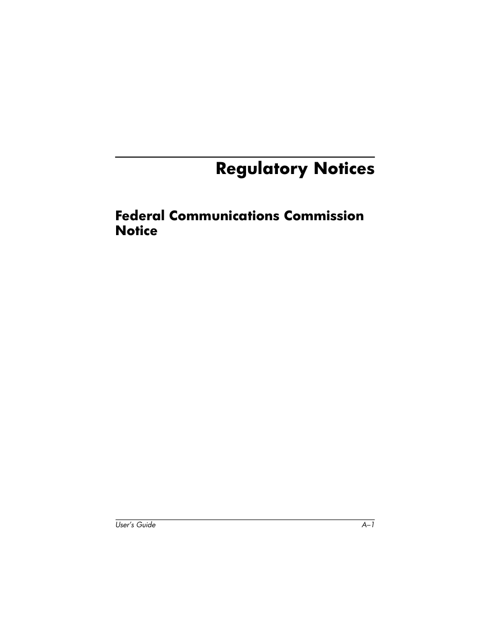 Regulatory notices, Federal communications commission notice, A regulatory notices | HP H1930 User Manual | Page 113 / 127