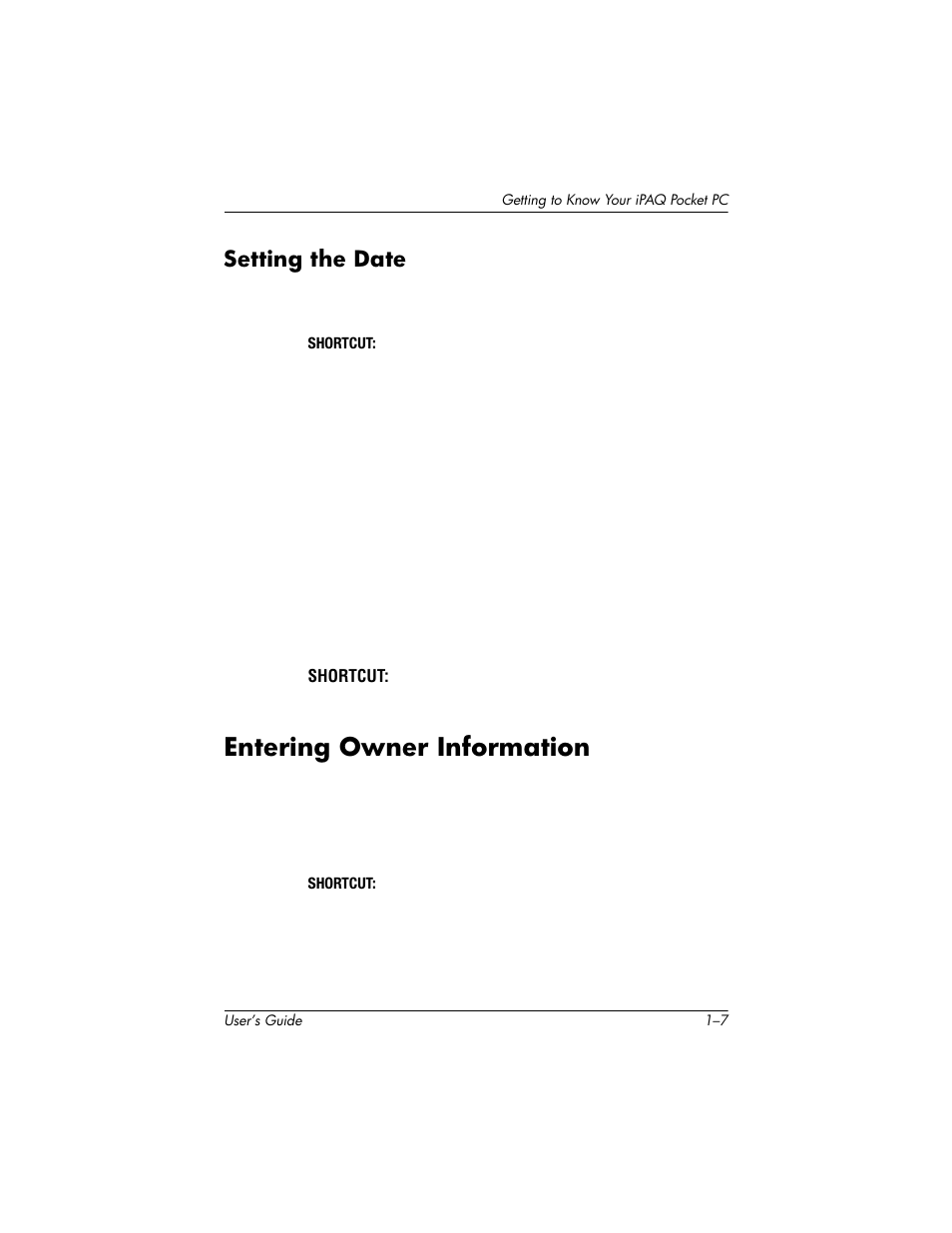 Setting the date, Entering owner information, Setting the date –7 | Entering owner information –7 | HP H1930 User Manual | Page 15 / 127