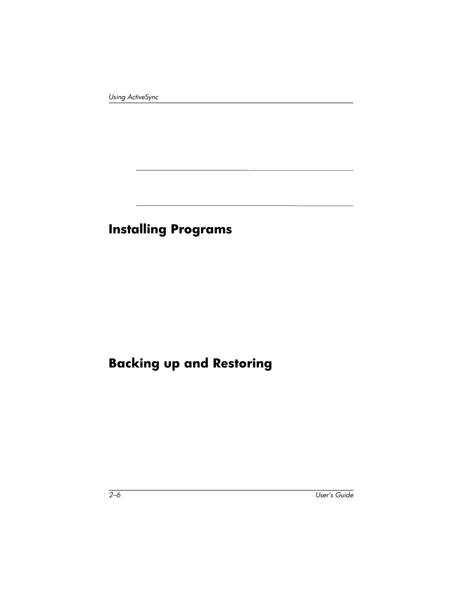 Installing programs, Backing up and restoring, Installing programs –6 backing up and restoring –6 | HP H1930 User Manual | Page 26 / 127