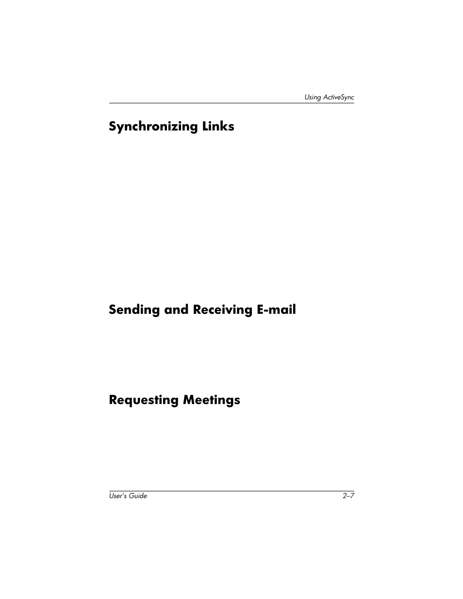 Synchronizing links, Sending and receiving e-mail, Requesting meetings | HP H1930 User Manual | Page 27 / 127