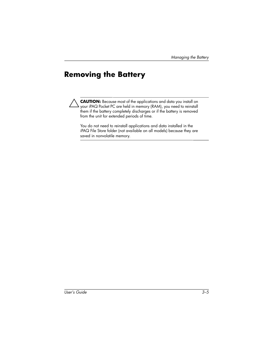 Removing the battery, Removing the battery –5 | HP H1930 User Manual | Page 33 / 127