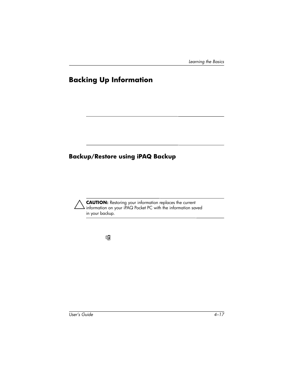 Backing up information, Backing up information –17 | HP H1930 User Manual | Page 53 / 127