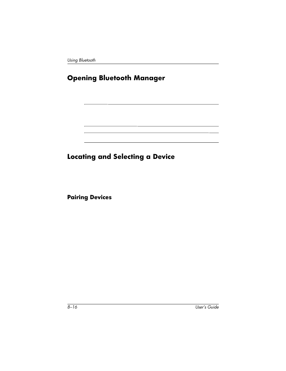 Opening bluetooth manager, Locating and selecting a device | HP H1930 User Manual | Page 90 / 127