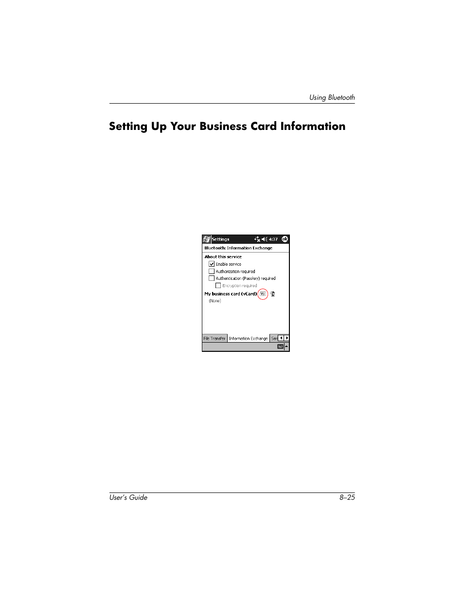Setting up your business card information, Setting up your business card information –25 | HP H1930 User Manual | Page 99 / 127