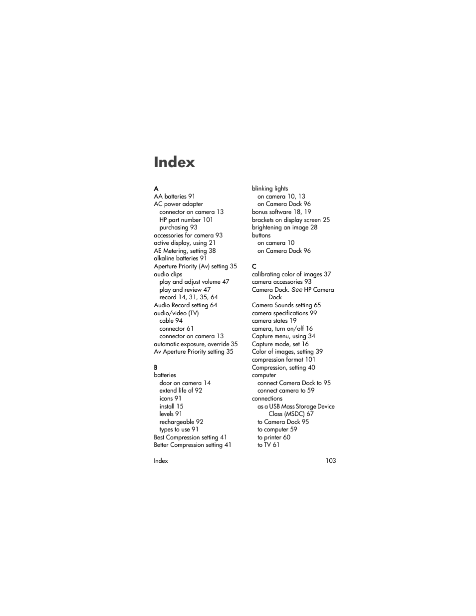 Index | HP 850 User Manual | Page 103 / 112