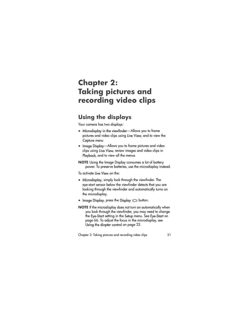 Using the displays, Chapter 2, Taking pictures and recording video clips | HP 850 User Manual | Page 21 / 112