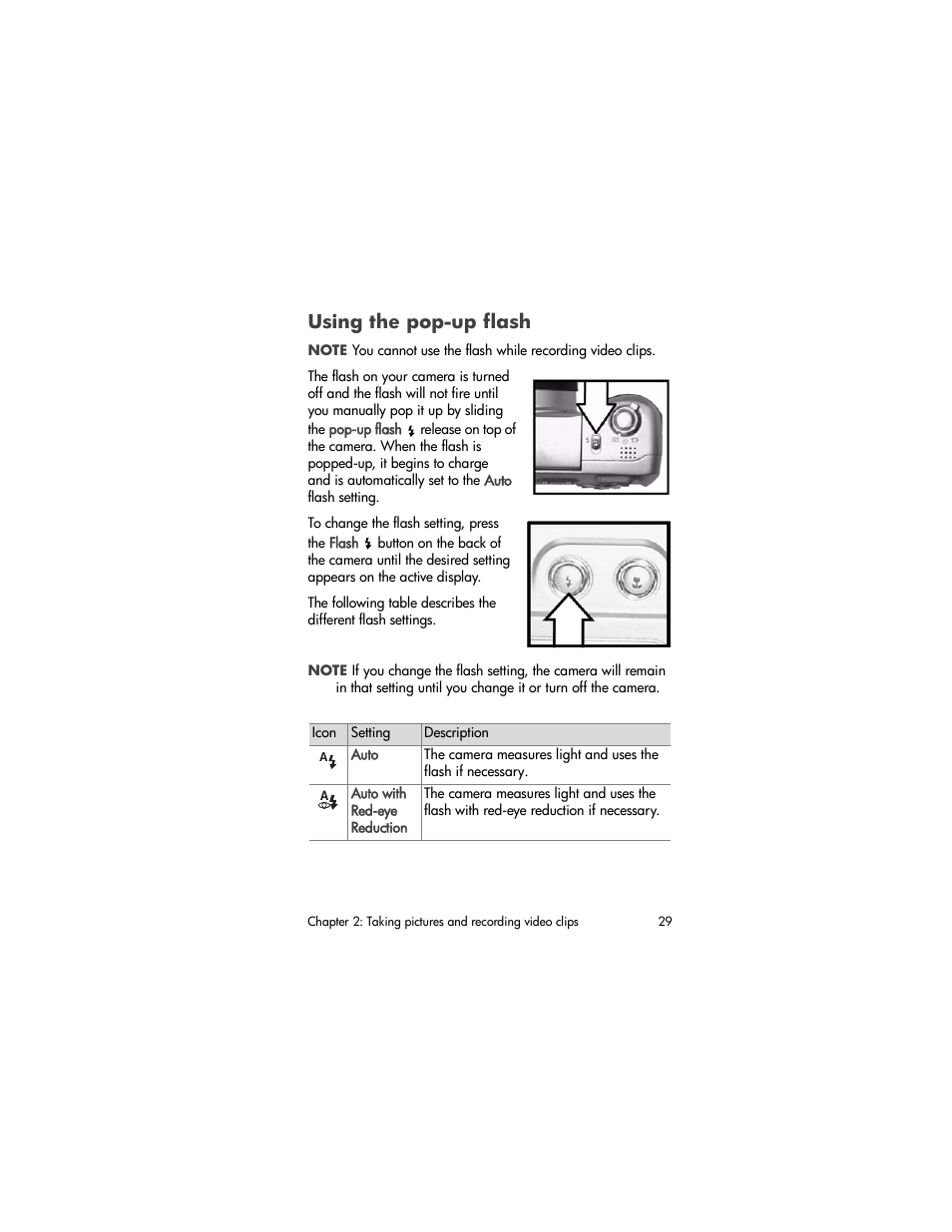 Using the pop-up flash | HP 850 User Manual | Page 29 / 112