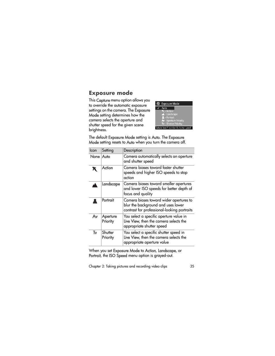 Exposure mode | HP 850 User Manual | Page 35 / 112